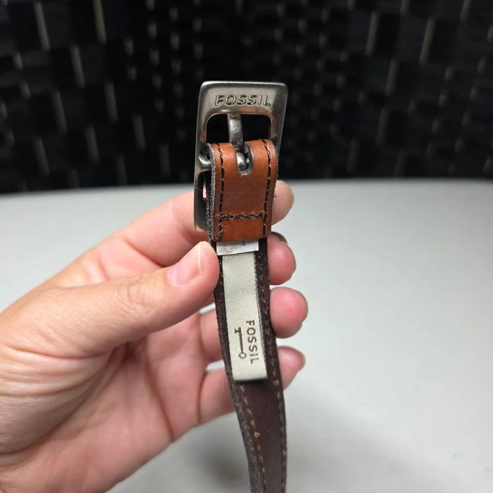Fossil Snakeskin Patchwork Leather Skinny Belt Brown Tan Black Size Medium M